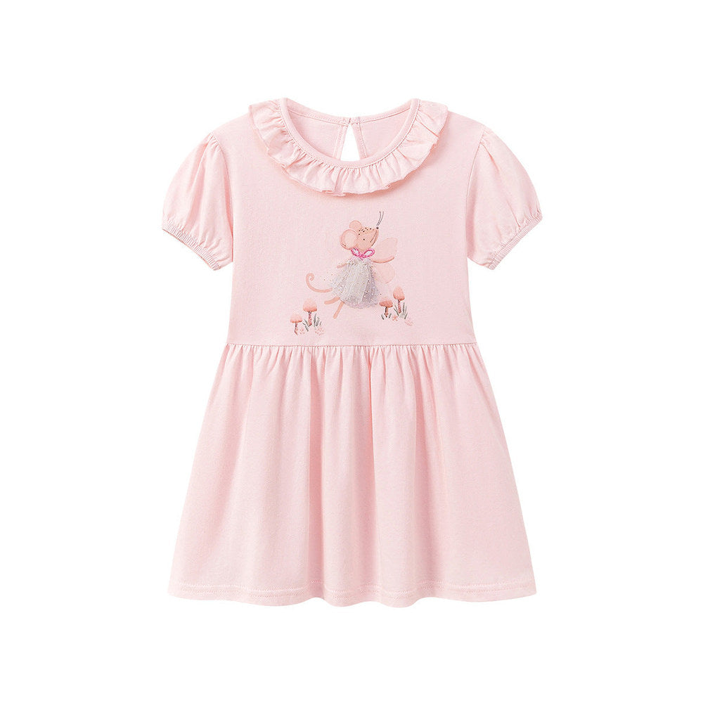 MyKids-USA® Animals Cartoon Pattern Short Sleeves Dress with Collar for Stylish Girls