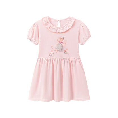 MyKids-USA® Animals Cartoon Pattern Short Sleeves Dress with Collar for Stylish Girls