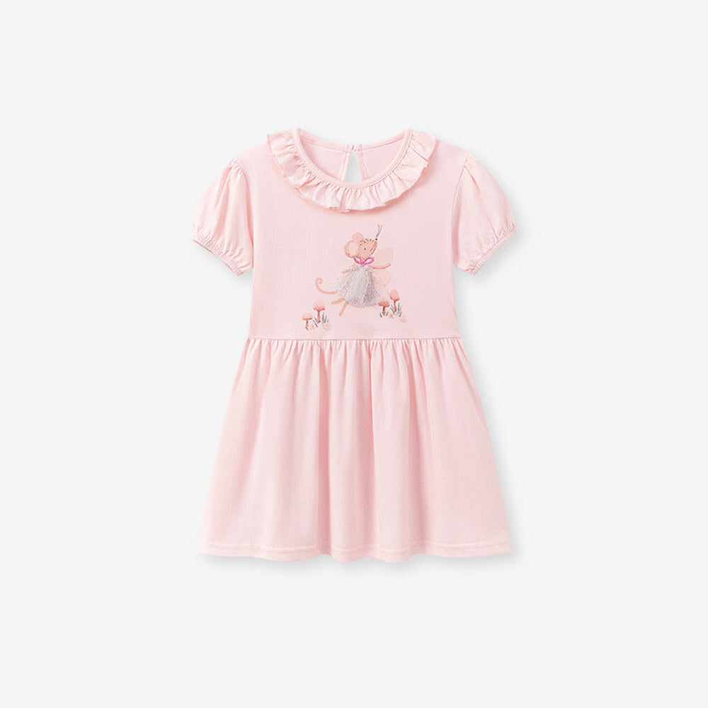 MyKids-USA® Animals Cartoon Pattern Short Sleeves Dress with Collar for Stylish Girls