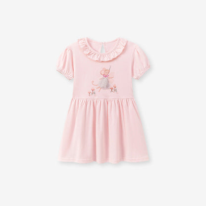 MyKids-USA® Animals Cartoon Pattern Short Sleeves Dress with Collar for Stylish Girls