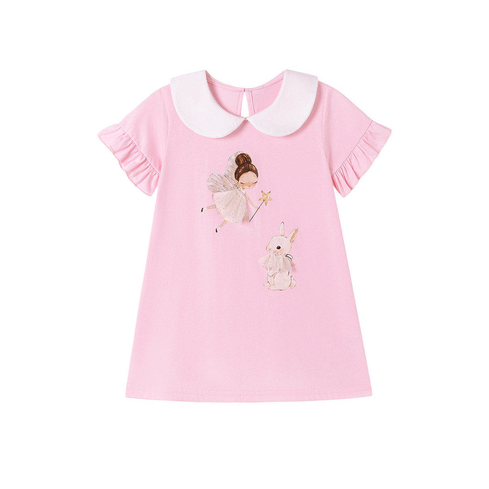MyKids-USA® Animals and Fairy Cartoon Pattern Short Sleeves Dress with Collar for Stylish Girls
