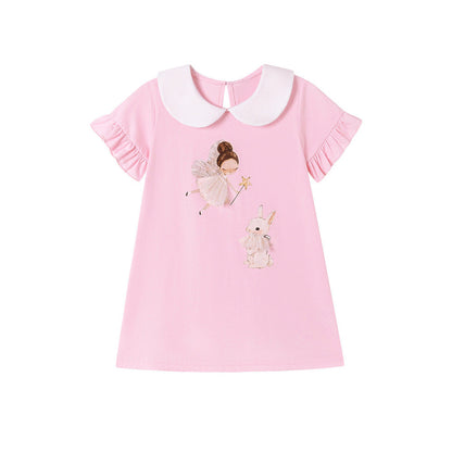 MyKids-USA® Animals and Fairy Cartoon Pattern Short Sleeves Dress with Collar for Stylish Girls