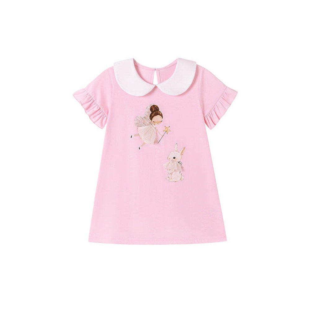 MyKids-USA® Animals and Fairy Cartoon Pattern Short Sleeves Dress with Collar for Stylish Girls