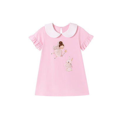 MyKids-USA® Animals and Fairy Cartoon Pattern Short Sleeves Dress with Collar for Stylish Girls