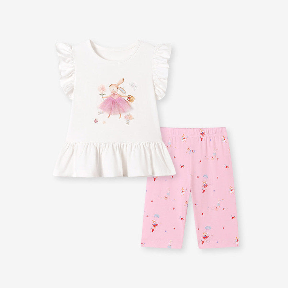 MyKids-USA® Summer Hot Selling Baby Kids Girls Fly Sleeves Cartoon Pattern T-shirt and Pants Clothing Set