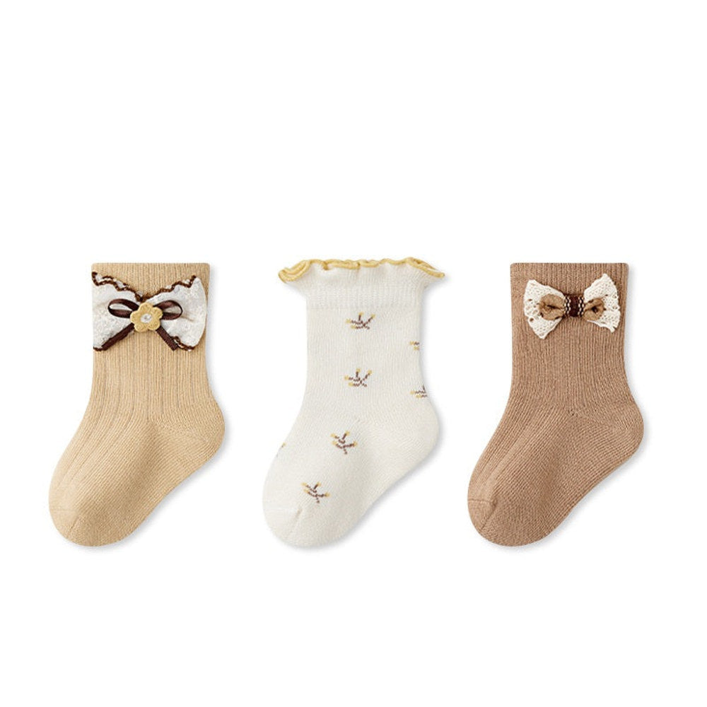 MyKids-USA® Baby Girls Breathable Cute Pattern Socks 1 Lot=3-Pair Set