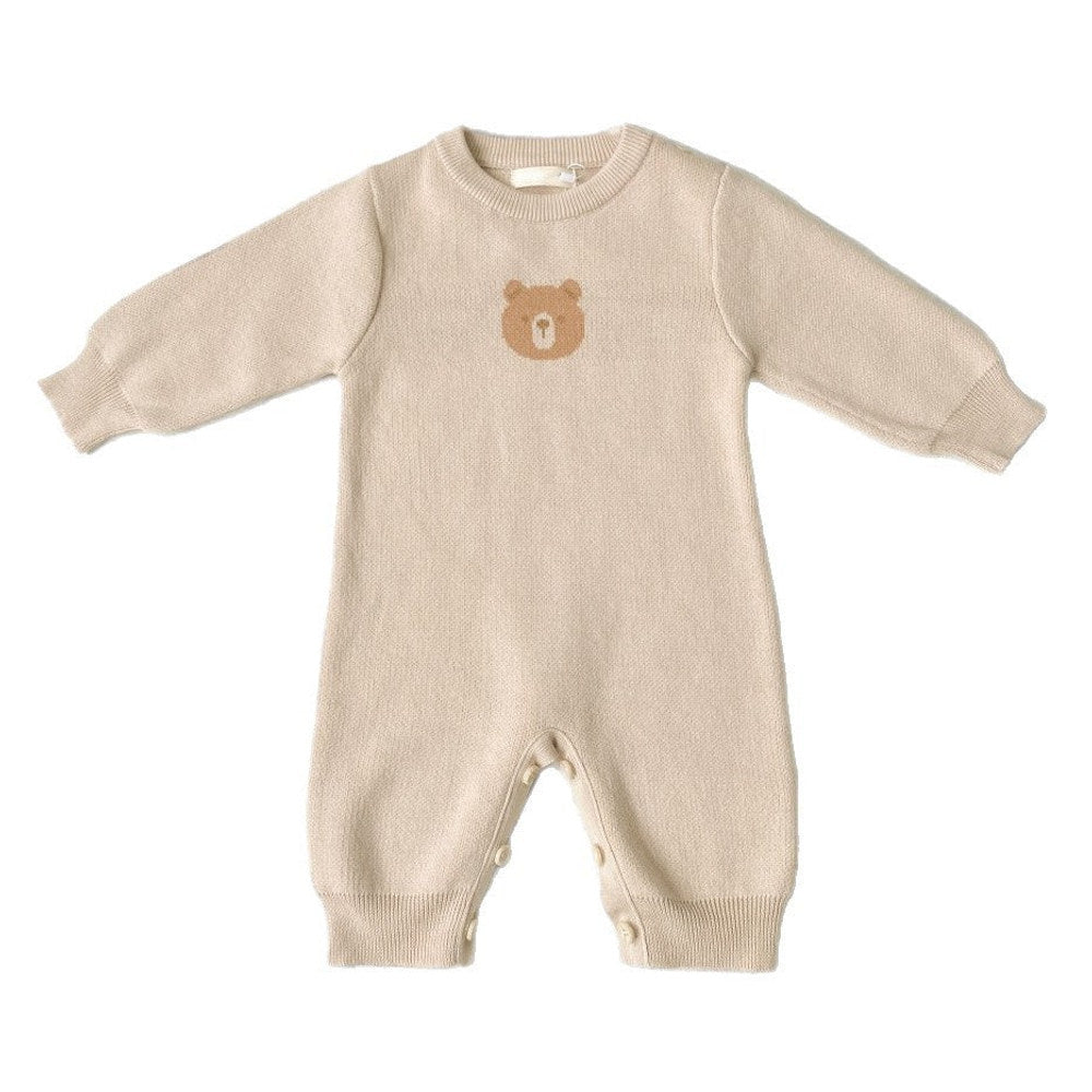 MyKids-USA® Baby Unisex Long Sleeves Teddy Bear Pattern Knitted Rompers