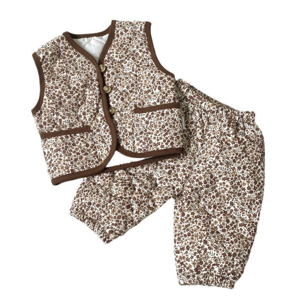 MyKids-USA® Baby Kids Unisex Long Sleeves Vintage Floral Pattern Vest and Pants Clothing Set