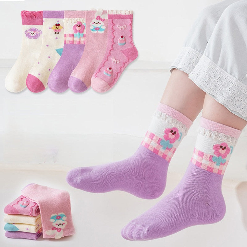 MyKids-USA® Baby Kids Unisex Breathable Cute Cartoon Pattern Socks 1 Lot=5-Pair Set