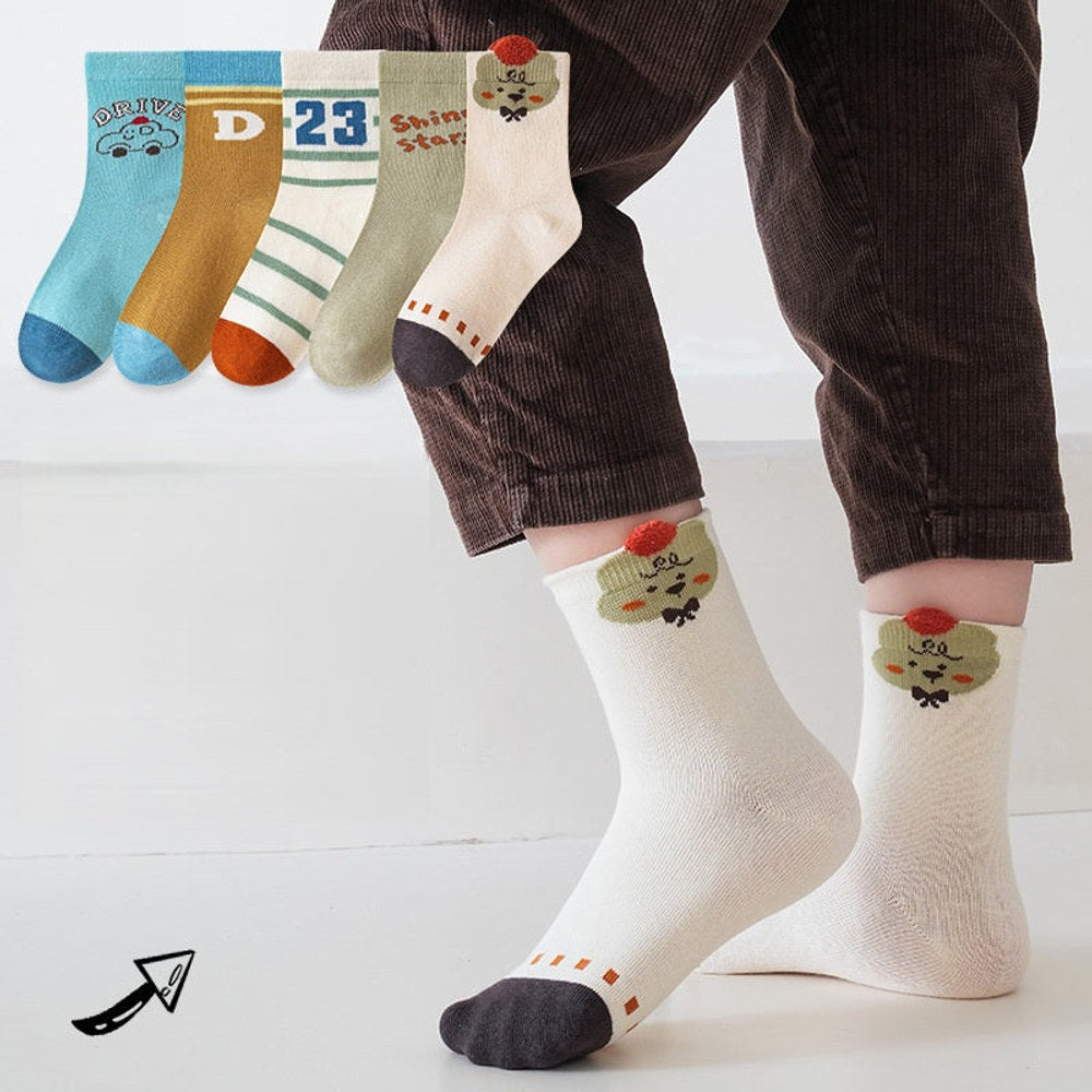 MyKids-USA® Baby Kids Unisex Breathable Cute Cartoon Pattern Socks 1 Lot=5-Pair Set