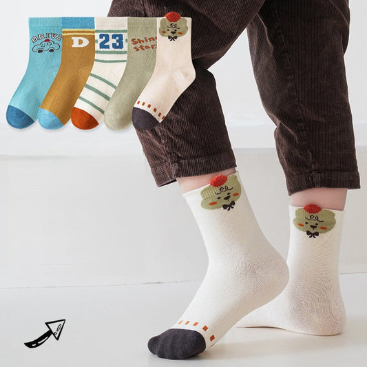 MyKids-USA® Baby Kids Unisex Breathable Cute Cartoon Pattern Socks 1 Lot=5-Pair Set