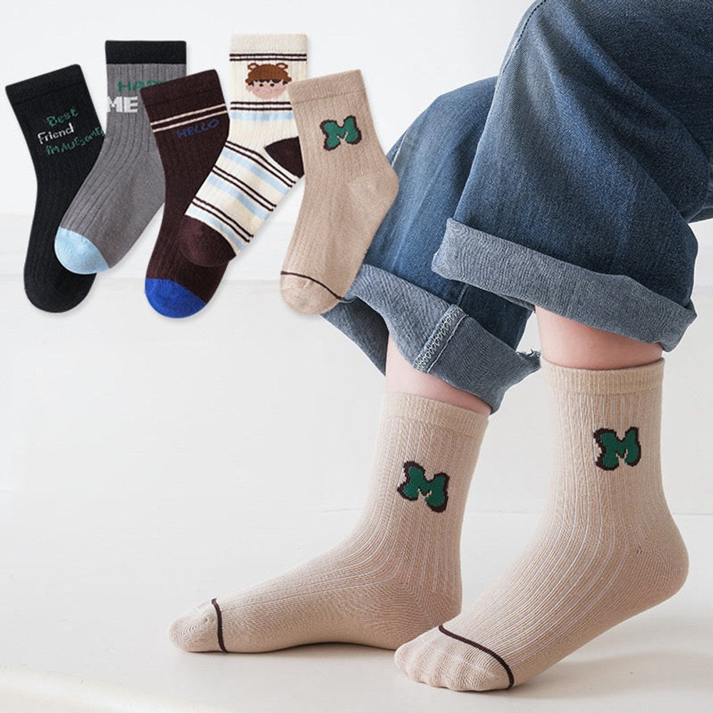 MyKids-USA® Baby Kids Unisex Breathable Cute Cartoon Pattern Socks 1 Lot=5-Pair Set