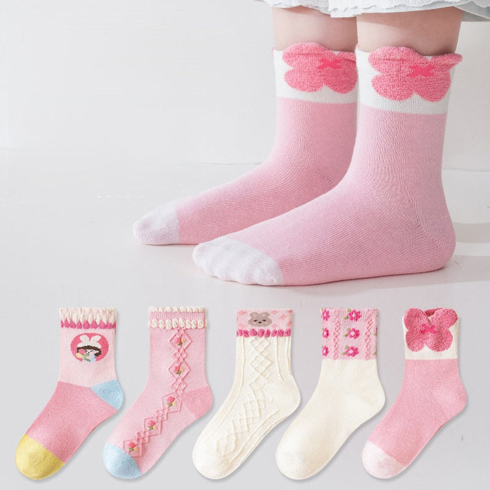 MyKids-USA® Baby Kids Unisex Breathable Cute Cartoon Pattern Socks 1 Lot=5-Pair Set