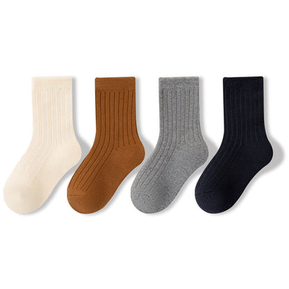 MyKids-USA® Baby Kids Unisex Breathable Casual Solid Color Socks 1 Lot=4-Pair Set