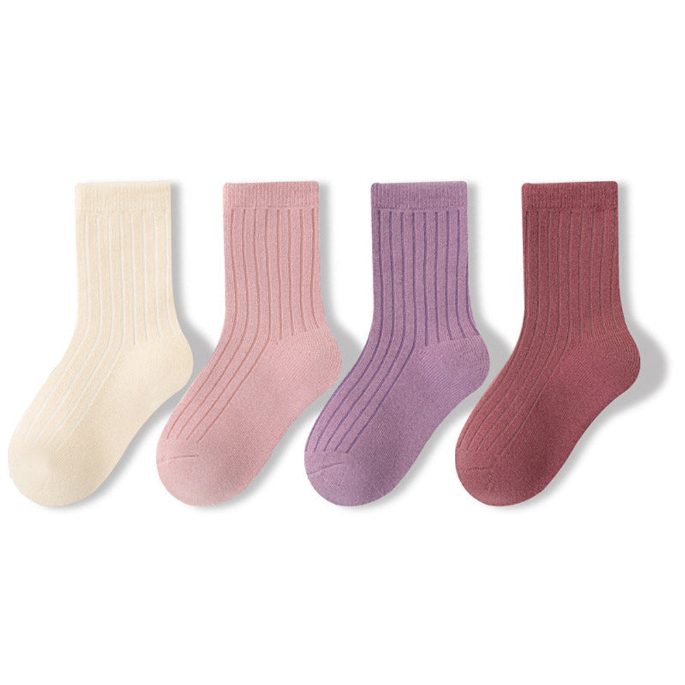 MyKids-USA® Baby Kids Unisex Breathable Casual Solid Color Socks 1 Lot=4-Pair Set