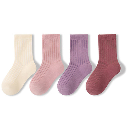 MyKids-USA® Baby Kids Unisex Breathable Casual Solid Color Socks 1 Lot=4-Pair Set