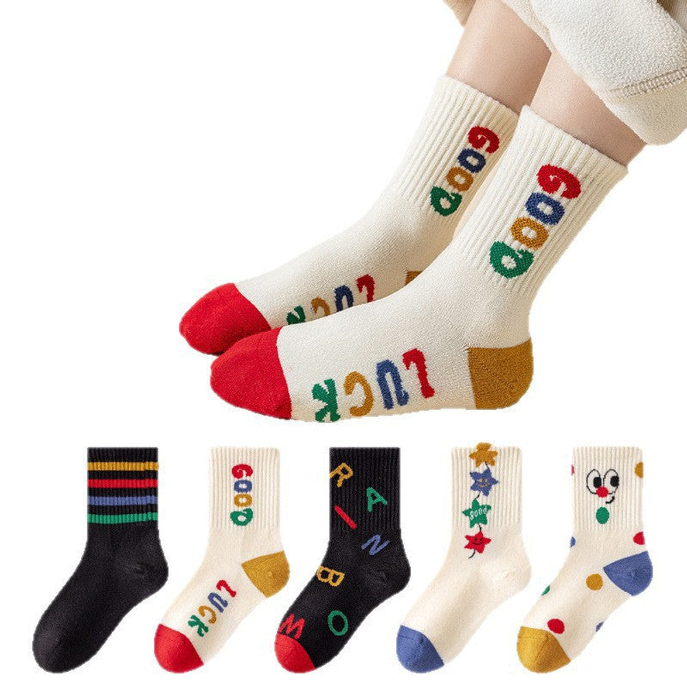 MyKids-USA® Baby Kids Unisex Breathable Casual Letters and Striped Pattern Socks 1 Lot=5-Pair Set