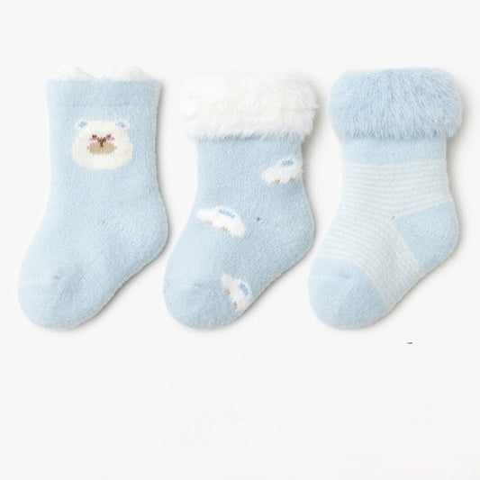 MyKids-USA® Baby Unisex Breathable Cartoon and Striped Pattern Socks 1 Lot=3-Pair Set