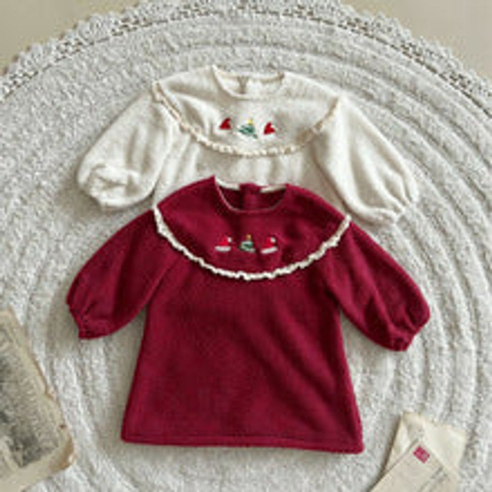 MyKids-USA® Baby Kids Girls Fluffy Long Sleeves Christmas Pattern Dress