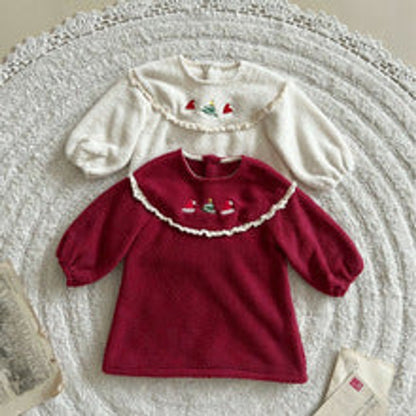 MyKids-USA® Baby Kids Girls Fluffy Long Sleeves Christmas Pattern Dress