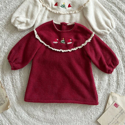 MyKids-USA® Baby Kids Girls Fluffy Long Sleeves Christmas Pattern Dress