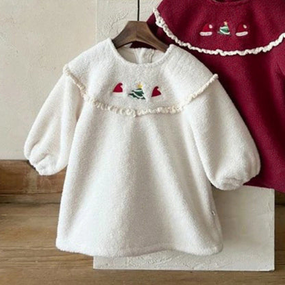 MyKids-USA® Baby Kids Girls Fluffy Long Sleeves Christmas Pattern Dress