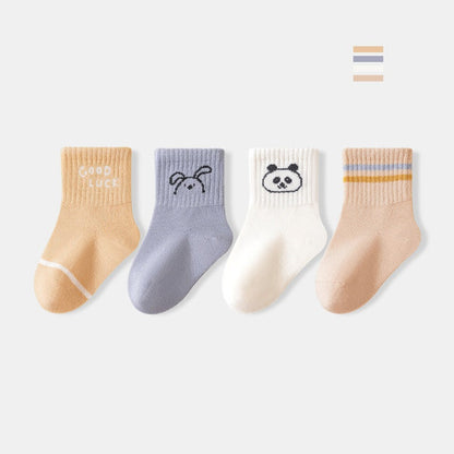 MyKids-USA® Baby Kids Boys and Girls Breathable Casual Cartoon Socks 1 Lot=4-Pair Set