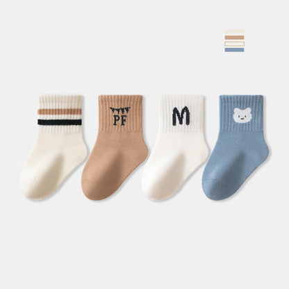 MyKids-USA® Baby Kids Boys and Girls Breathable Casual Cartoon Socks 1 Lot=4-Pair Set