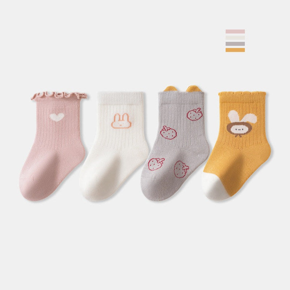 MyKids-USA® Baby Kids Boys and Girls Breathable Casual Cartoon Socks 1 Lot=4-Pair Set