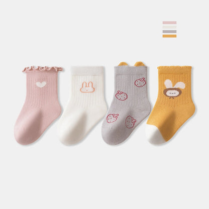 MyKids-USA® Baby Kids Boys and Girls Breathable Casual Cartoon Socks 1 Lot=4-Pair Set