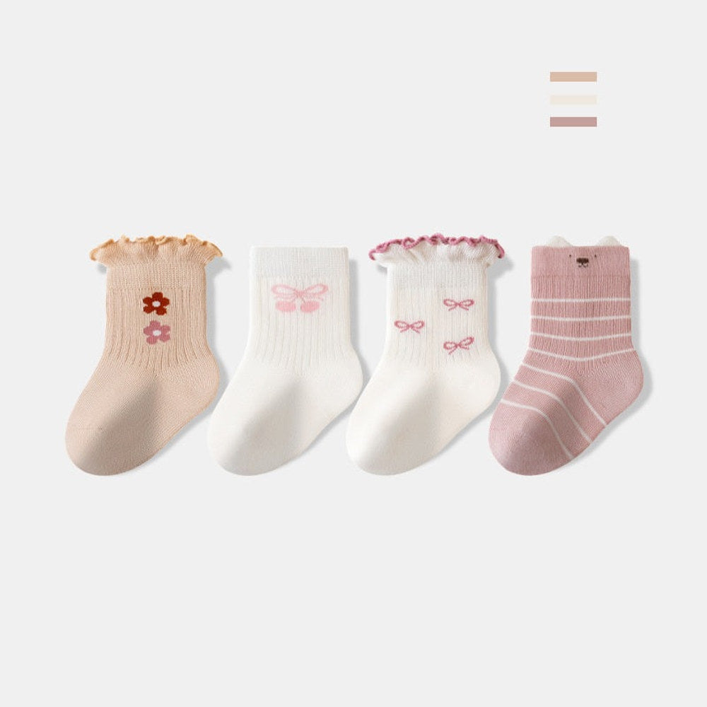 MyKids-USA® Baby Kids Boys and Girls Breathable Casual Cartoon Socks 1 Lot=4-Pair Set