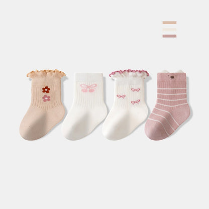 MyKids-USA® Baby Kids Boys and Girls Breathable Casual Cartoon Socks 1 Lot=4-Pair Set