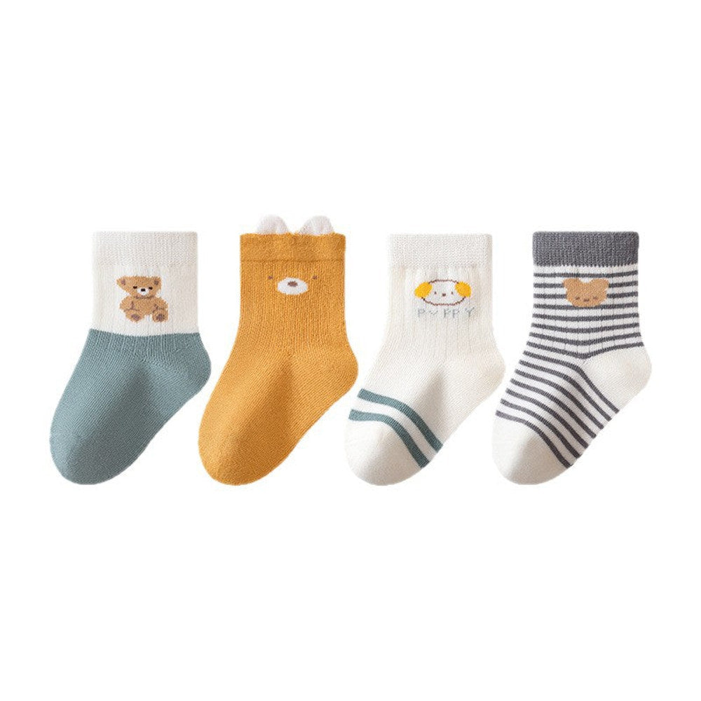 MyKids-USA® Baby Kids Boys and Girls Breathable Casual Cartoon Socks 1 Lot=4-Pair Set