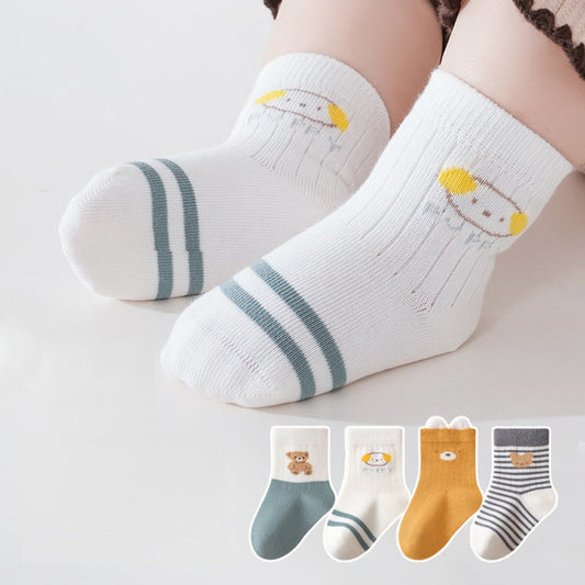 MyKids-USA® Baby Kids Boys and Girls Breathable Casual Cartoon Socks 1 Lot=4-Pair Set