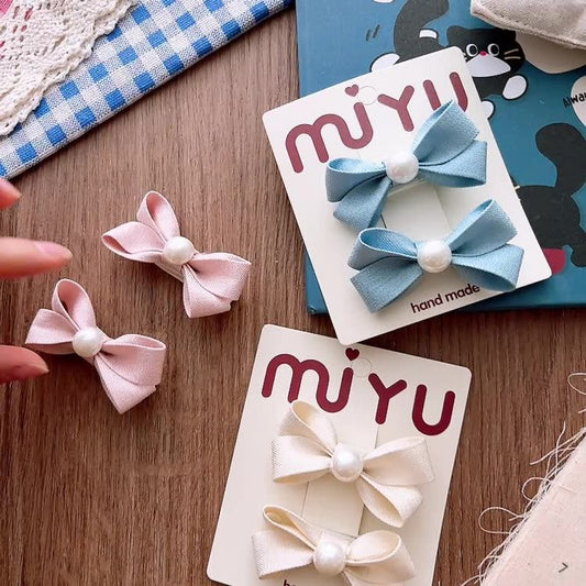 MyKids-USA® Collection of 2 Versatile Butterfly-bows Pattern Beaded Hair Clips