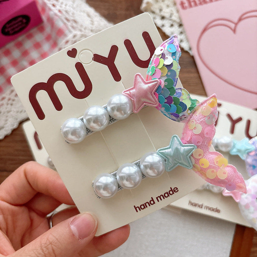 MyKids-USA® Collection of 2 Versatile Mermaid Pattern Beaded Hair Clips