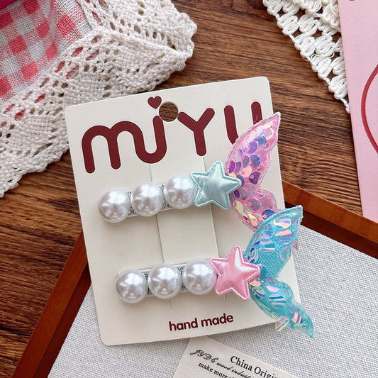 MyKids-USA® Collection of 2 Versatile Mermaid Pattern Beaded Hair Clips