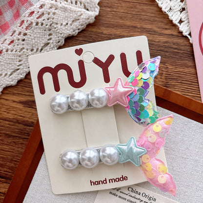 MyKids-USA® Collection of 2 Versatile Mermaid Pattern Beaded Hair Clips