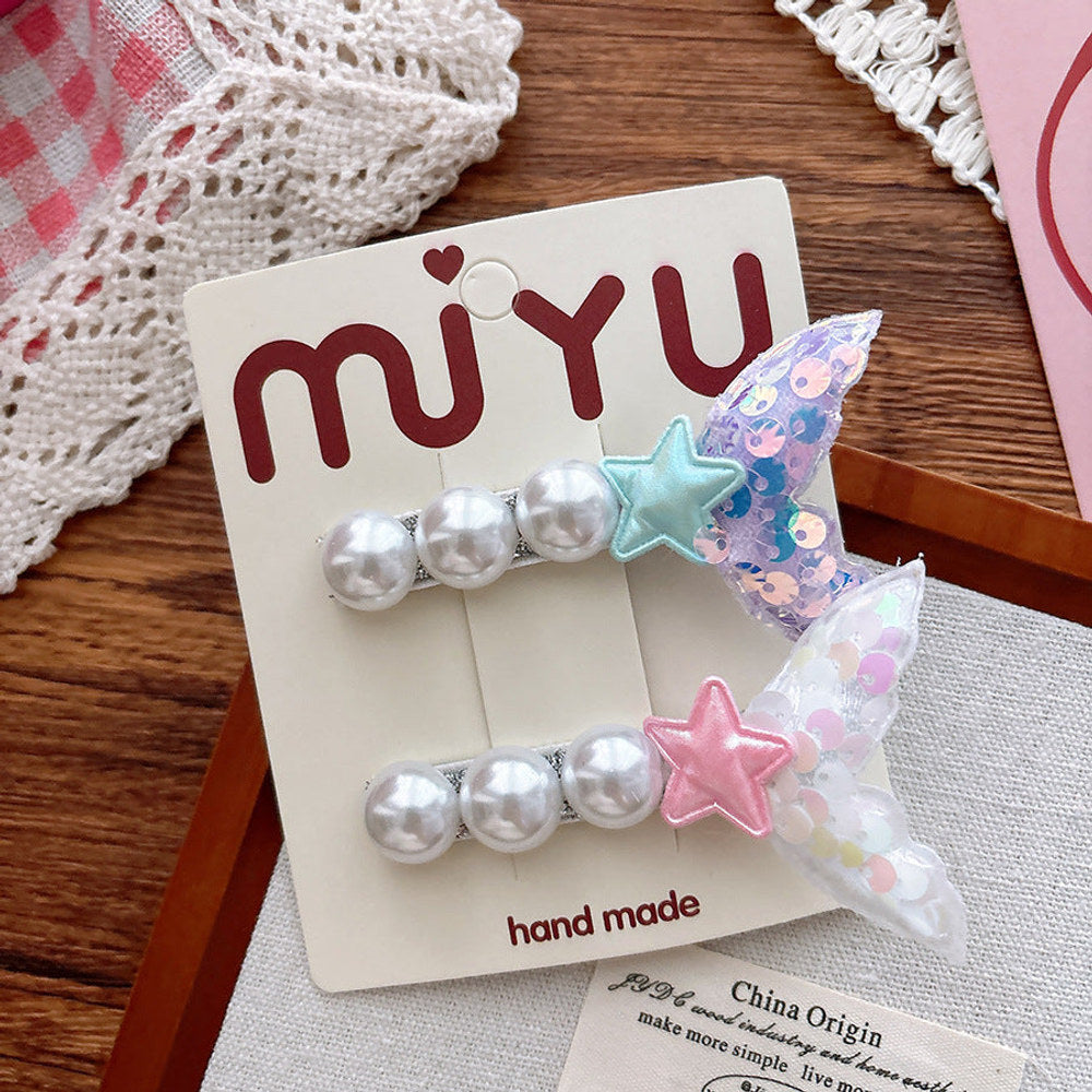 MyKids-USA® Collection of 2 Versatile Mermaid Pattern Beaded Hair Clips