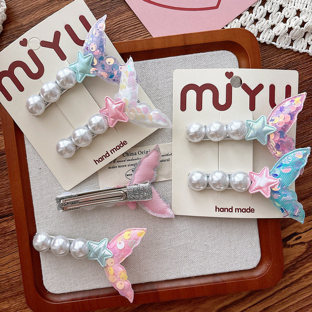 MyKids-USA® Collection of 2 Versatile Mermaid Pattern Beaded Hair Clips