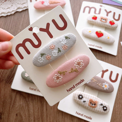 MyKids-USA® Collection of 2 Versatile Flowers Embroidered Pattern Hair Clips