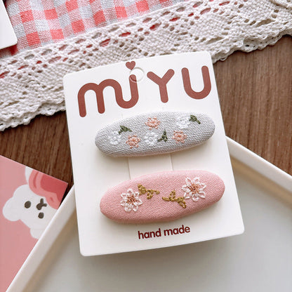 MyKids-USA® Collection of 2 Versatile Flowers Embroidered Pattern Hair Clips