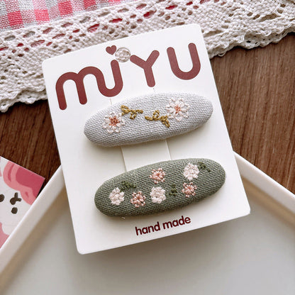 MyKids-USA® Collection of 2 Versatile Flowers Embroidered Pattern Hair Clips