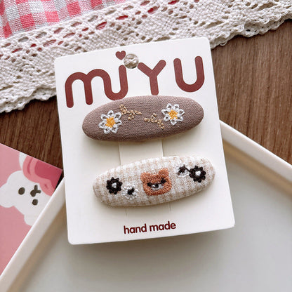 MyKids-USA® Collection of 2 Versatile Flowers Embroidered Pattern Hair Clips