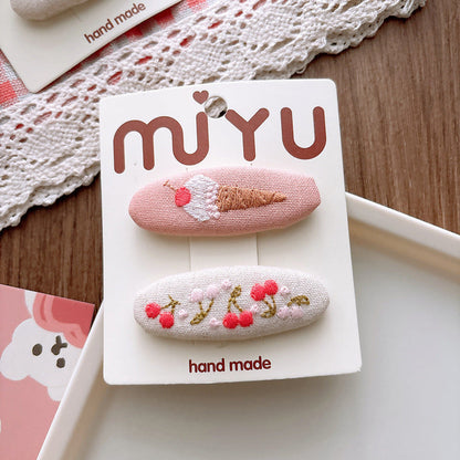 MyKids-USA® Collection of 2 Versatile Flowers Embroidered Pattern Hair Clips