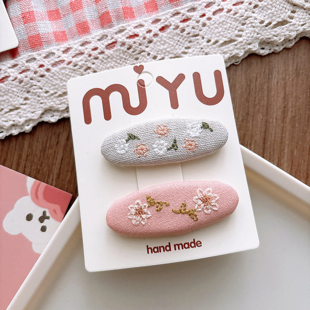 MyKids-USA® Collection of 2 Versatile Flowers Embroidered Pattern Hair Clips