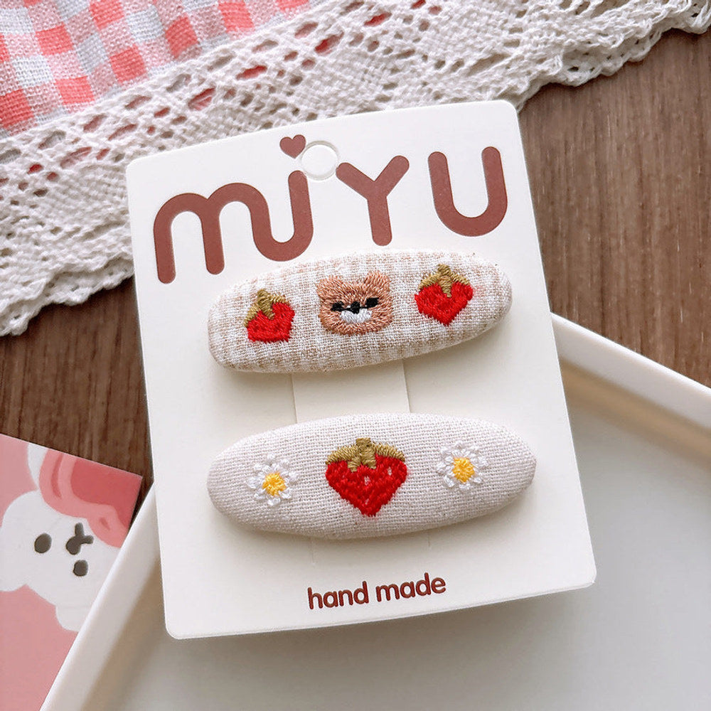 MyKids-USA® Collection of 2 Versatile Flowers Embroidered Pattern Hair Clips