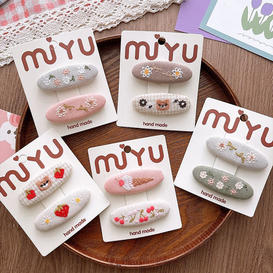 MyKids-USA® Collection of 2 Versatile Flowers Embroidered Pattern Hair Clips