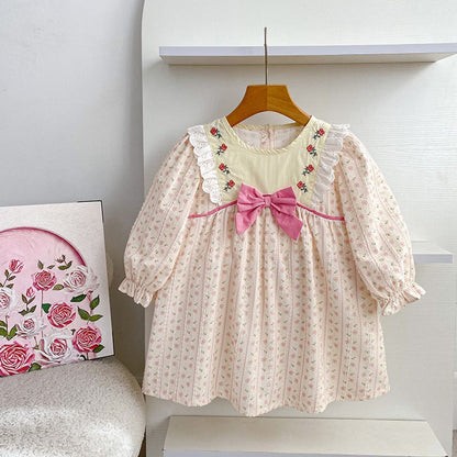 MyKids-USA® Arrival Spring and Autumn Flowers Pattern Baby Kids Girls Onesies and Dress – Princess Sister Matching Set
