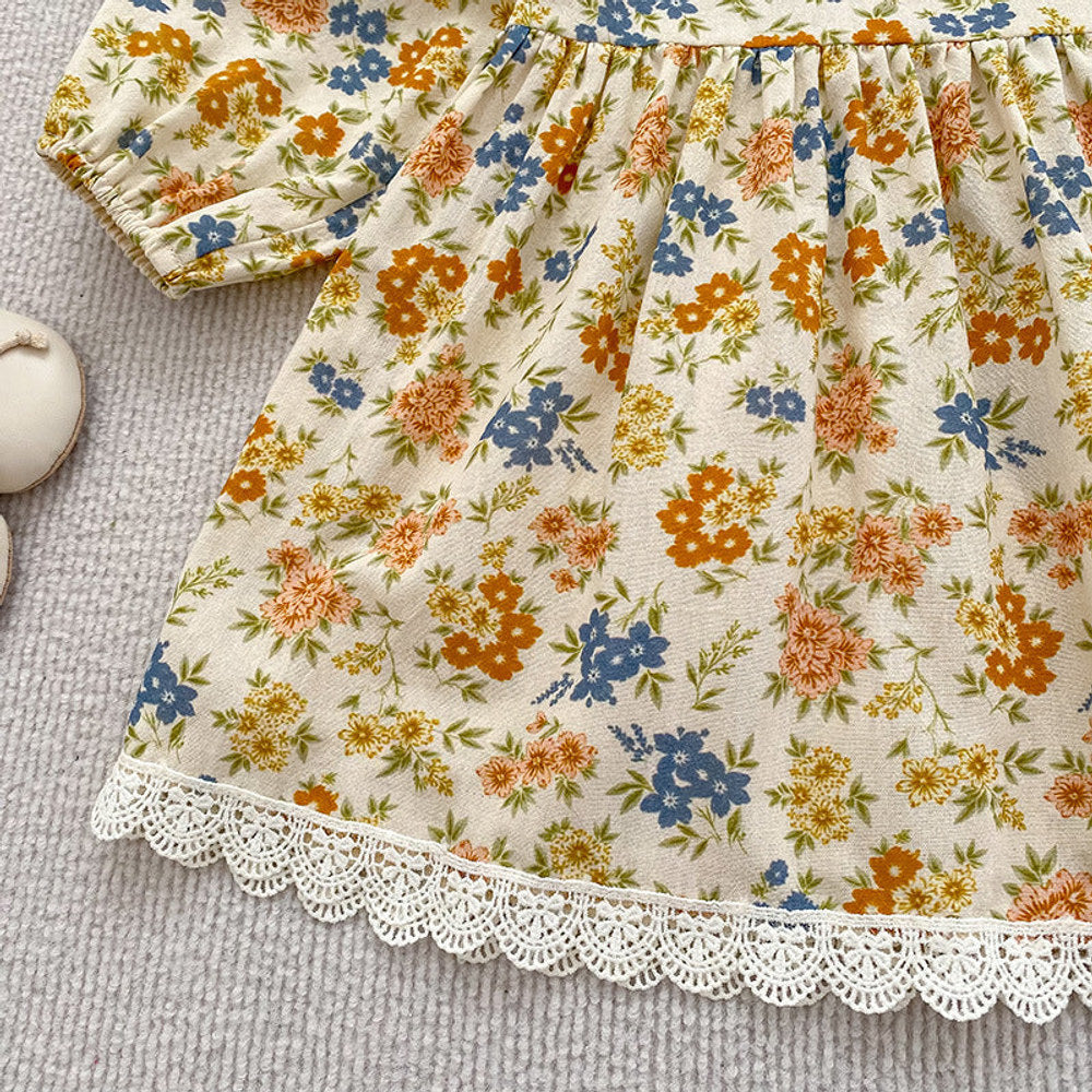 MyKids-USA® Flowers Pattern Baby Kids Girls Onesies and Dress – Princess Sister Matching Set